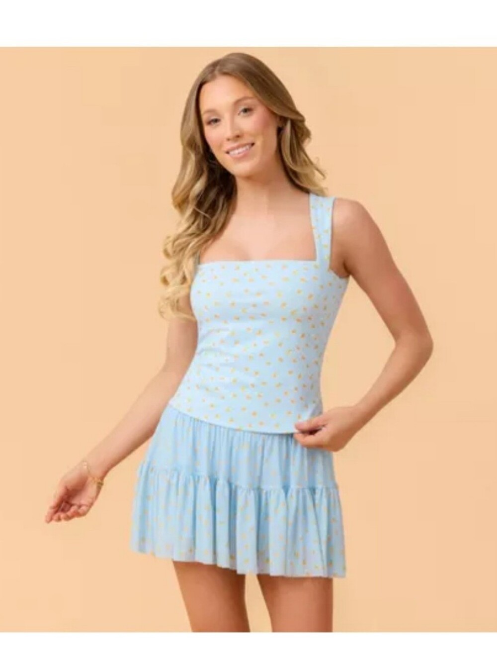 Blogilates Women's Mommy & Me Ruffle Back Tank Top - Blue Citrus Print S